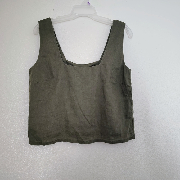 The Reset Tops - The Reset 100% Linen Olive Green Boxy Tank Top Size S Rare Photo Sample